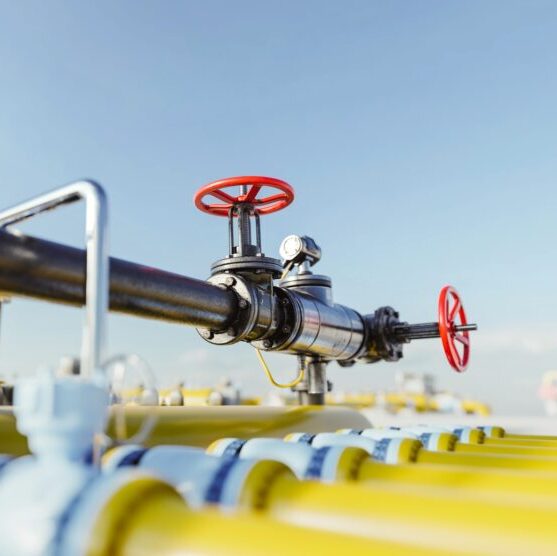 Gas tap with pipeline system at natural gas station.